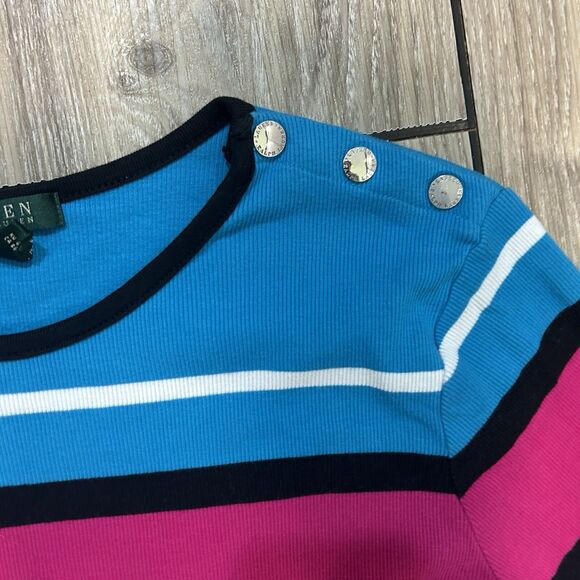 Lauren Ralph Lauren Womens Top 2X Color Block Snap Shoulder Long Sleeve Colorful - Picture 2 of 9